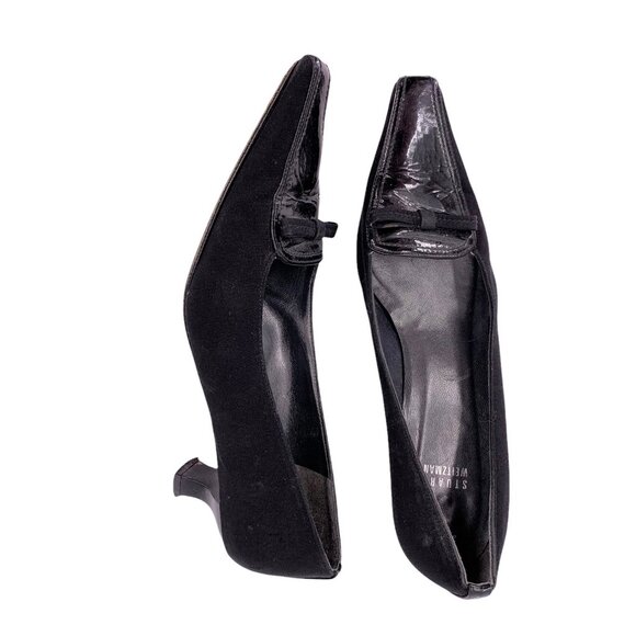 STUART WEITZMAN Black Patent Leather and Fabric Square Toe Pumps Size 8.5 Y2K - Picture 4 of 10